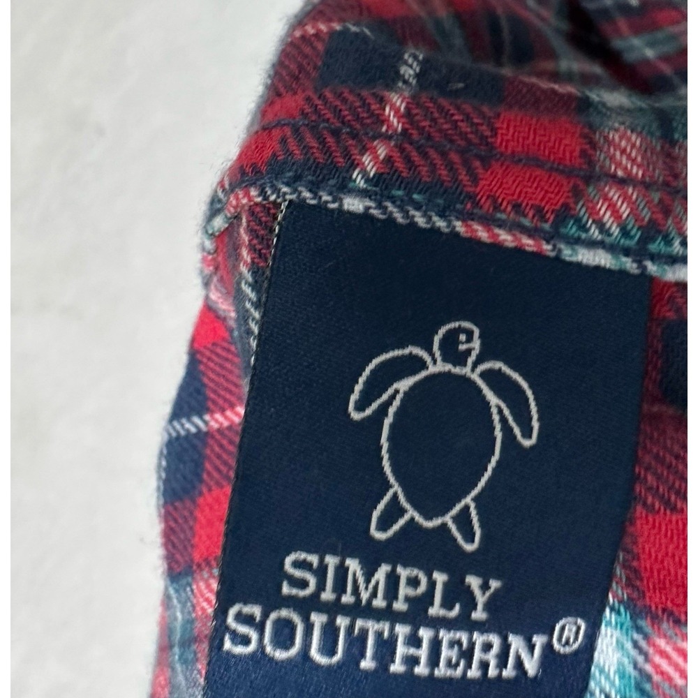 Simply Southern Men's Red Navy Plaid Flannel  Button Down‎ Shirt XL Cotton Layer - Picture 8 of 10